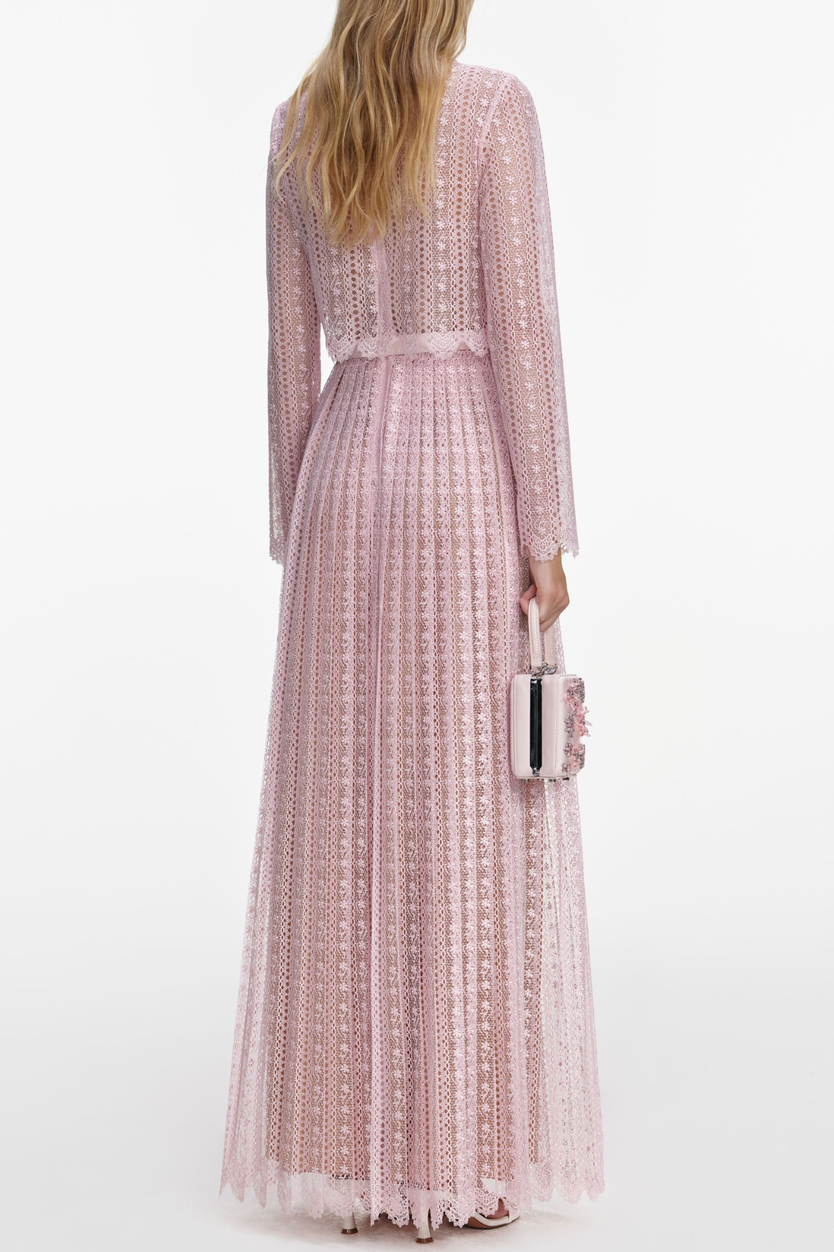 Emilo Crystal Embellished Lace Belted Maxi Dress