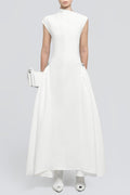 Eorkone Symmetric Drapes Flared Midi Dress - White