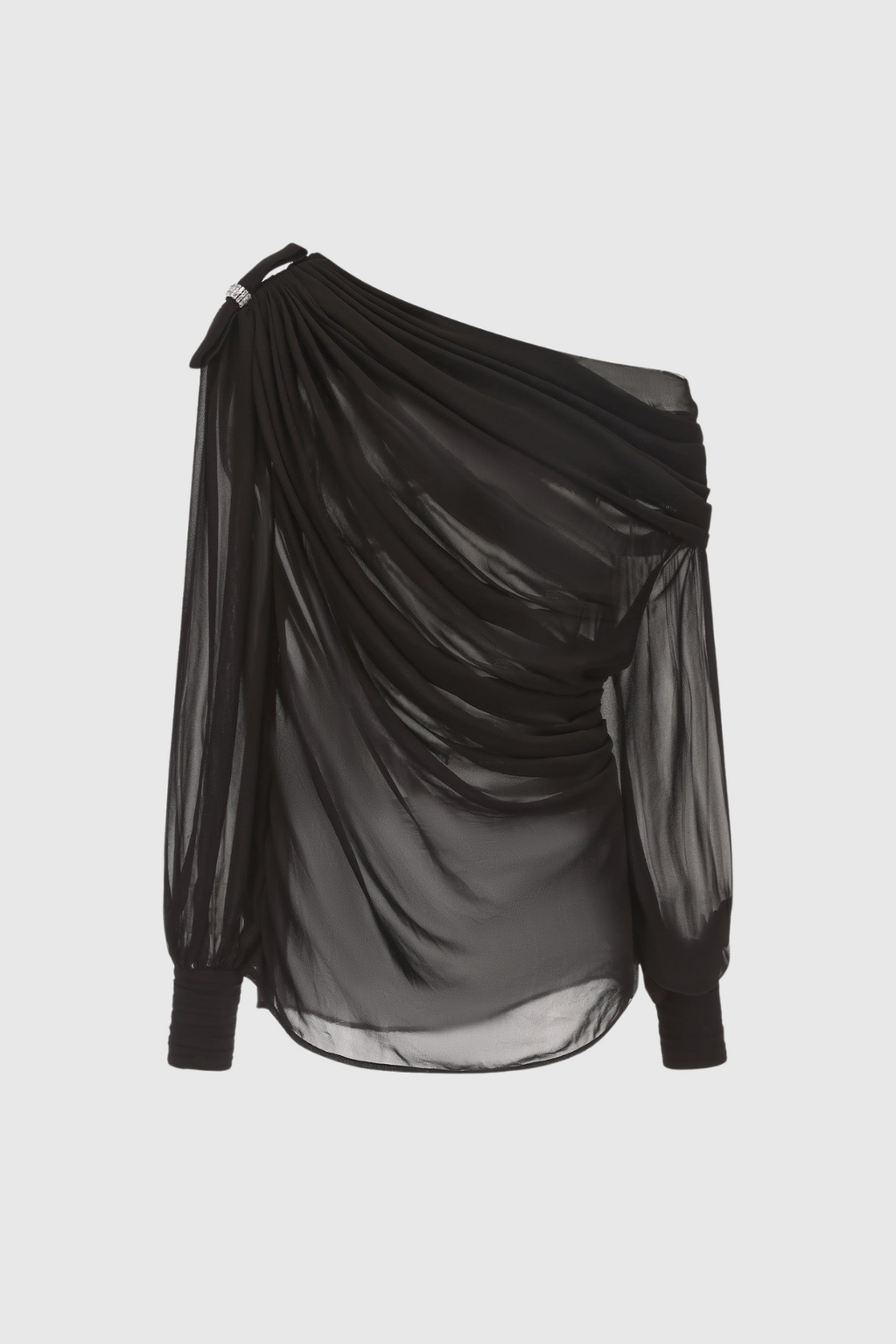 Ephai Ruched Chiffon Ruffle Two Piece Set - Black