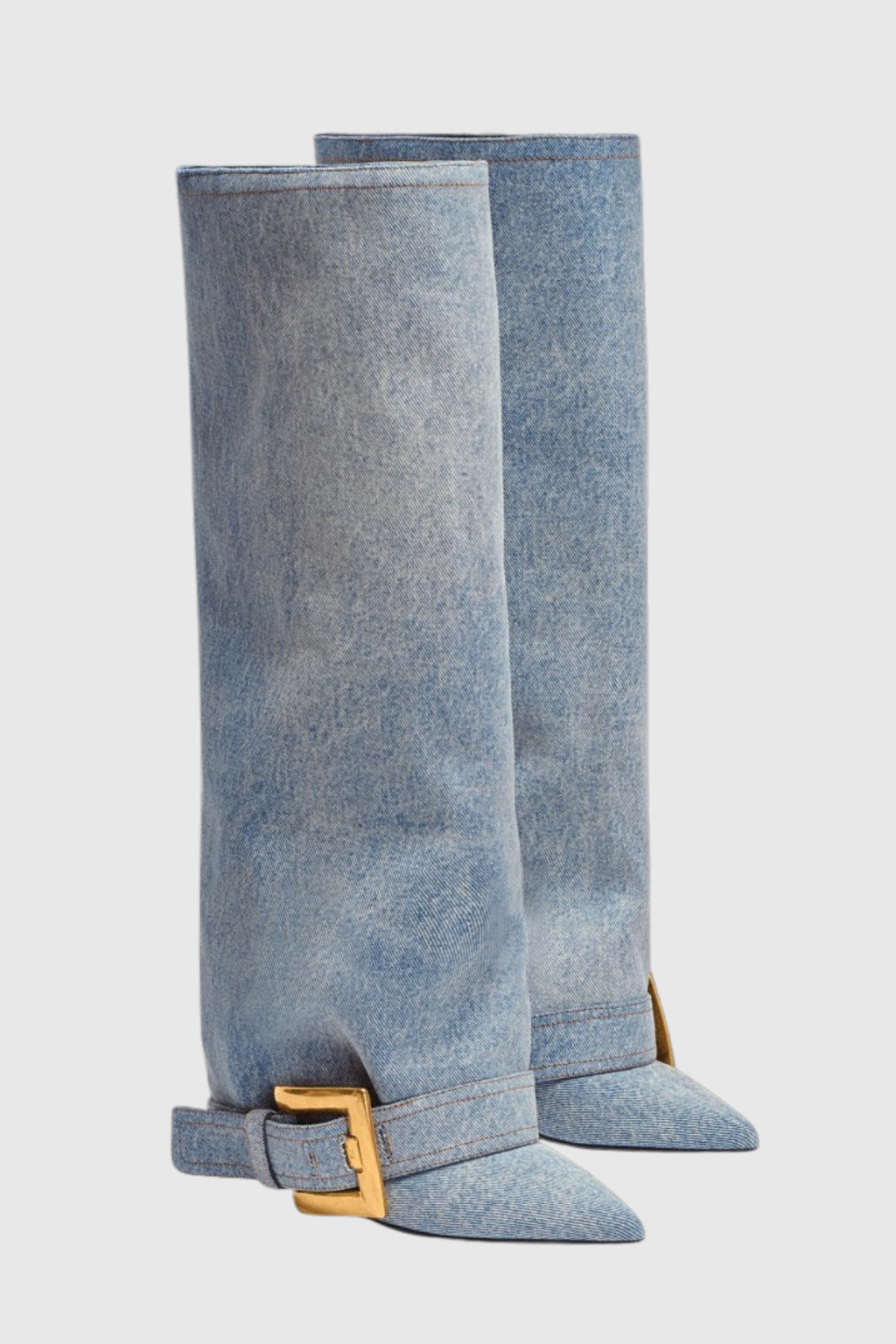 Erila Gold Buckle Knee Hight Boots - Denim