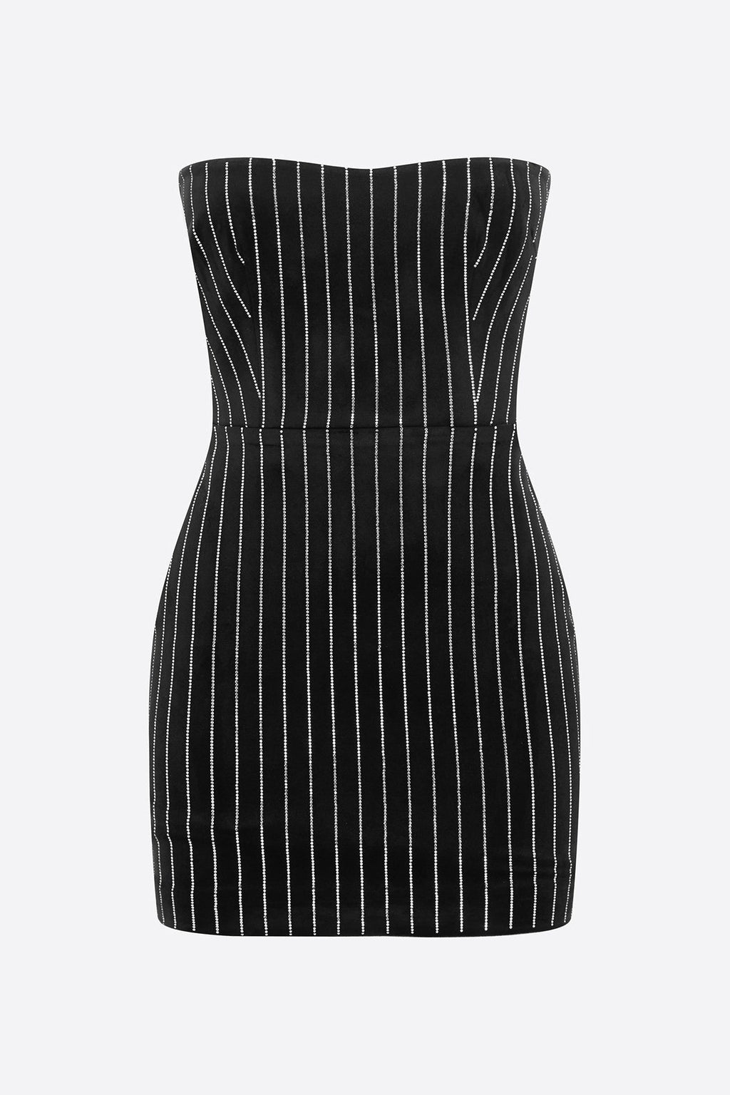 Erlina Crystal Pinstripe Strapless Mini Dress