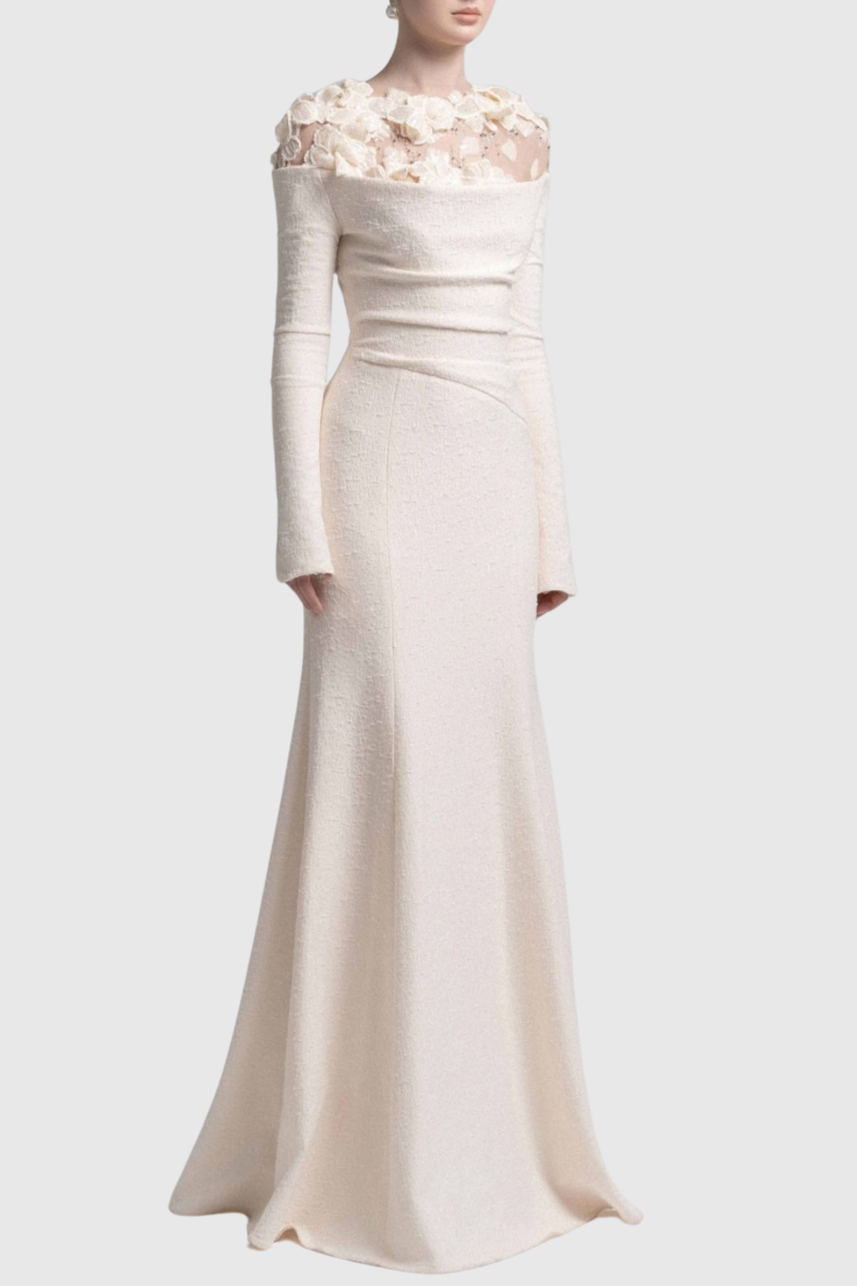 Estha Floral Embellished Draped Maxi Dress - Beige