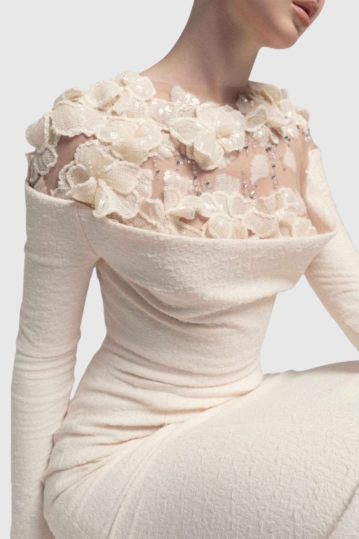 Estha Floral Embellished Draped Maxi Dress - Beige