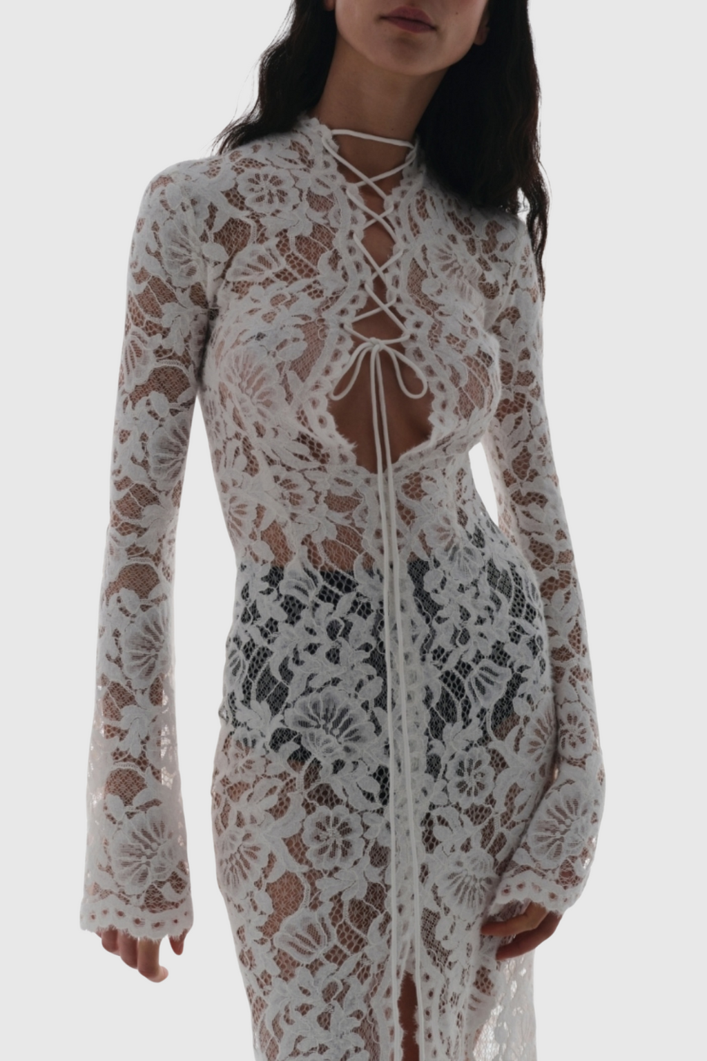 Exon Lace Up Split Midi Dress