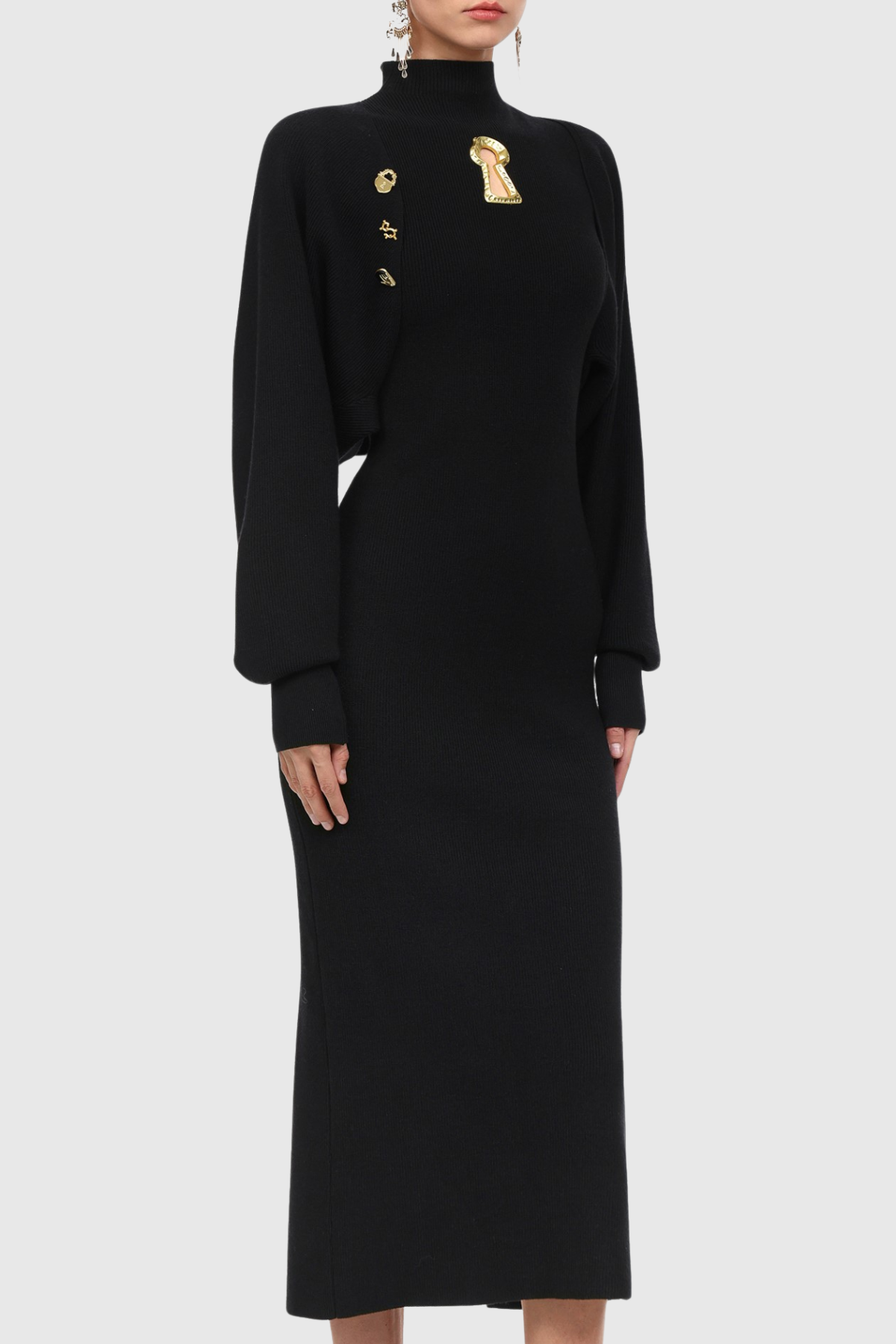 Ezrah Keyhole Sleeveless Knit Midi Dress & Cardigan Set - Black