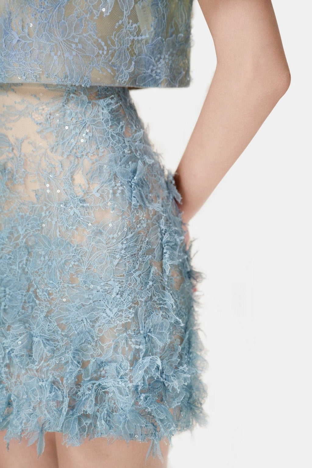 Finlia Lace Top & Mini Skirt Set - Blue