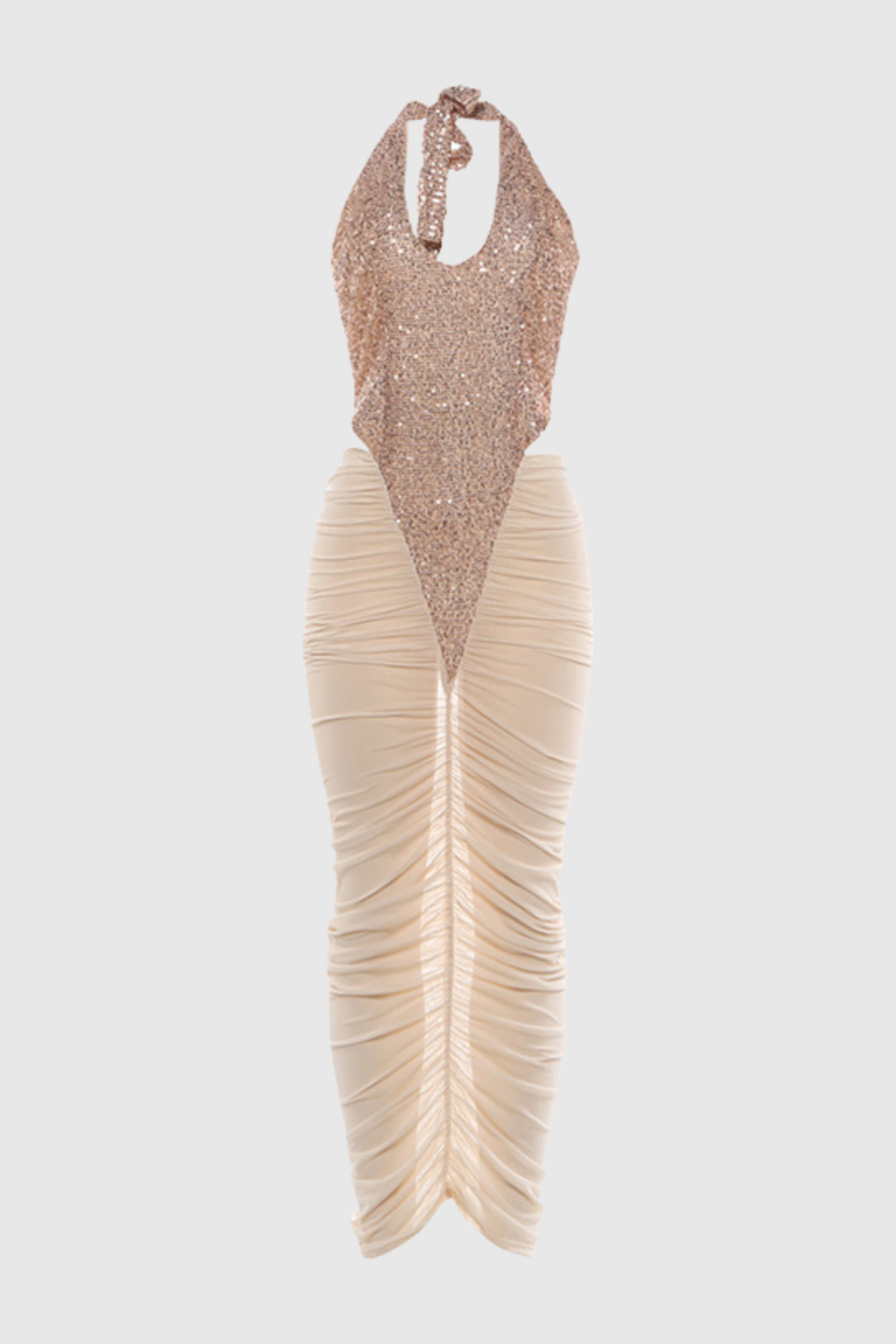 Firth Sequin Cutout Mesh Ruched Maxi Dress - Pink