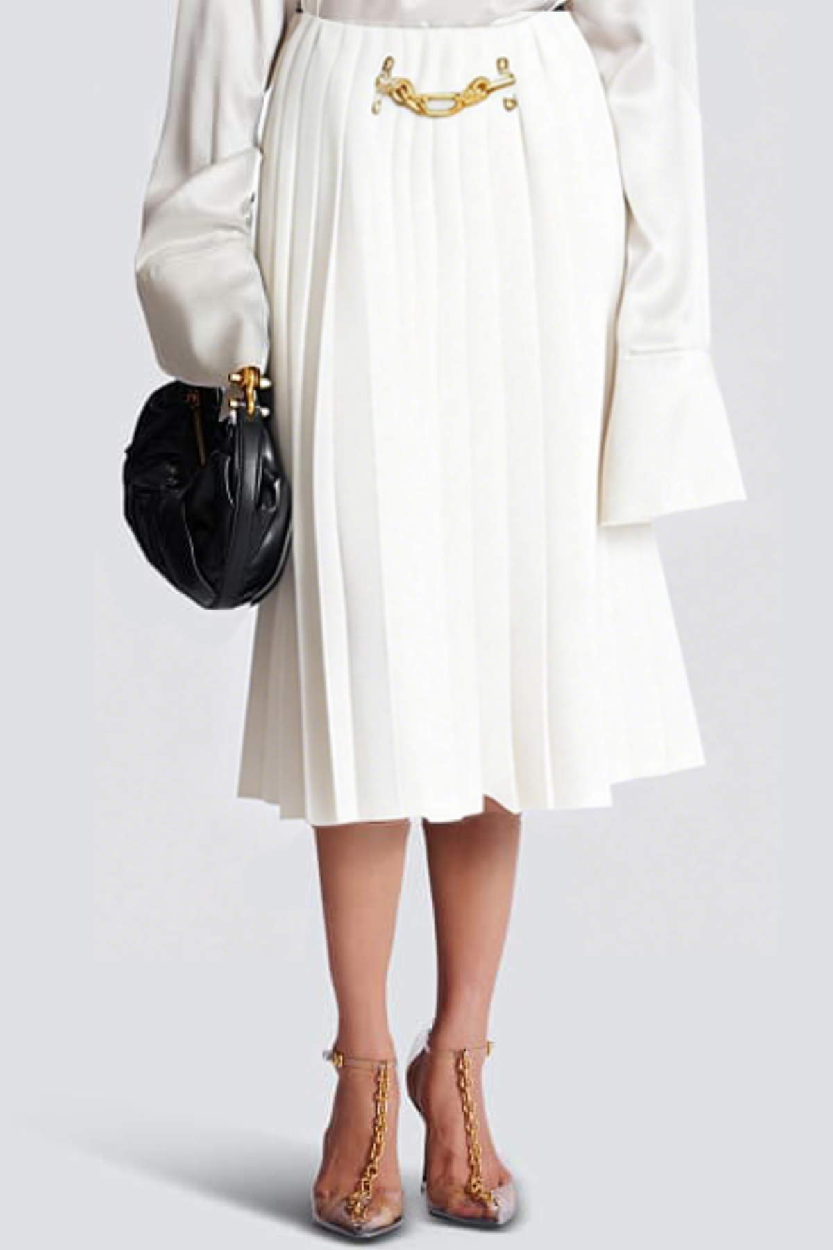 Foxea Chain Embellished Pleated Midi Skirt - White