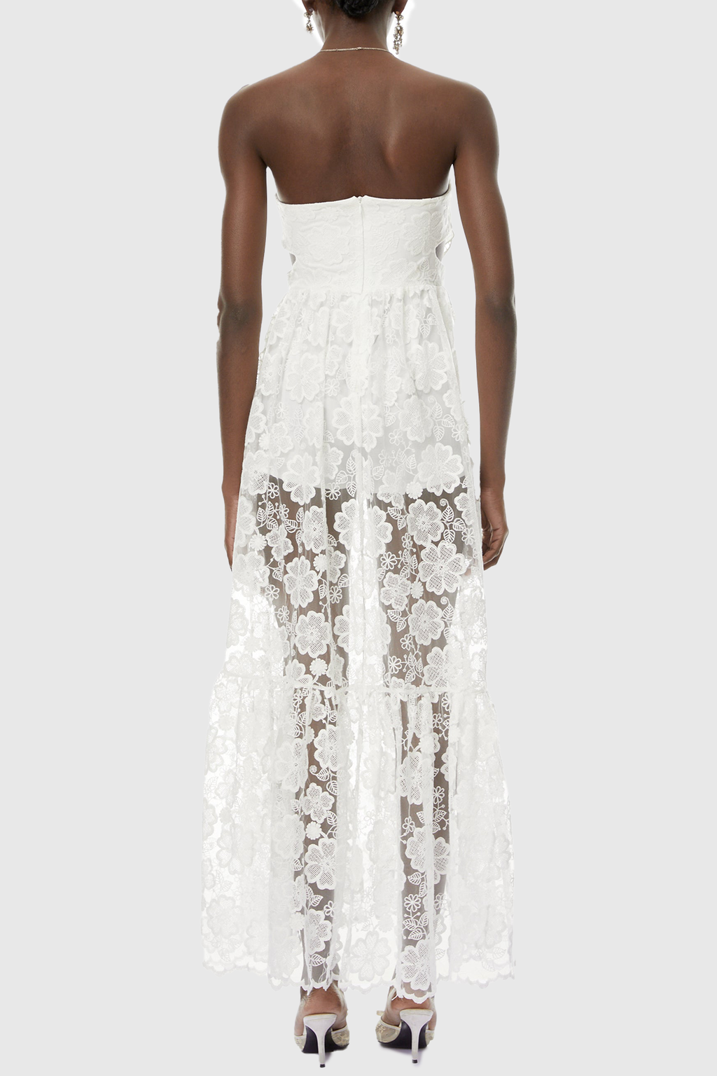 Garar Floral Lace Strapless Maxi Dress - White