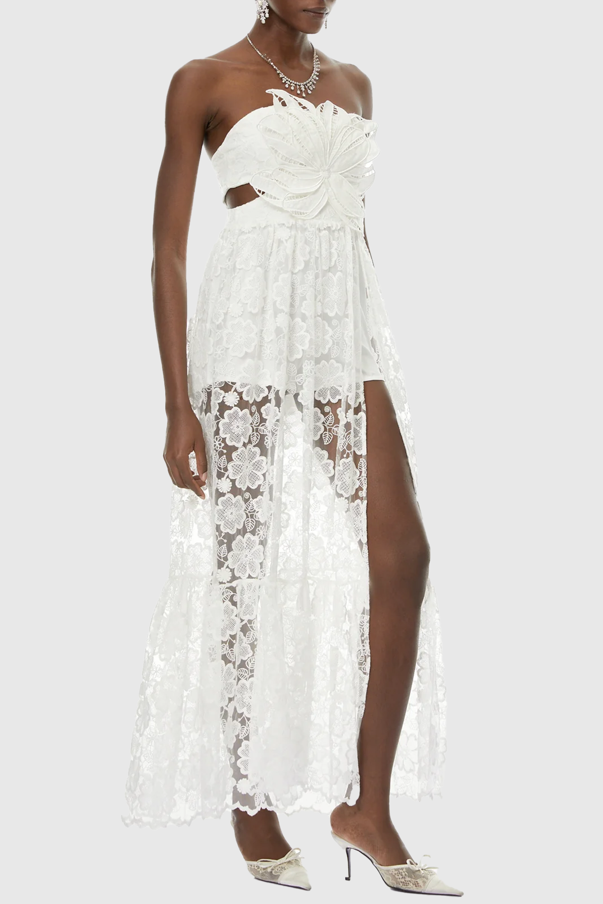 Garar Floral Lace Strapless Maxi Dress - White