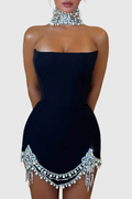 Ginaya Crystal Embellished Strapless Mini Bandage Dress