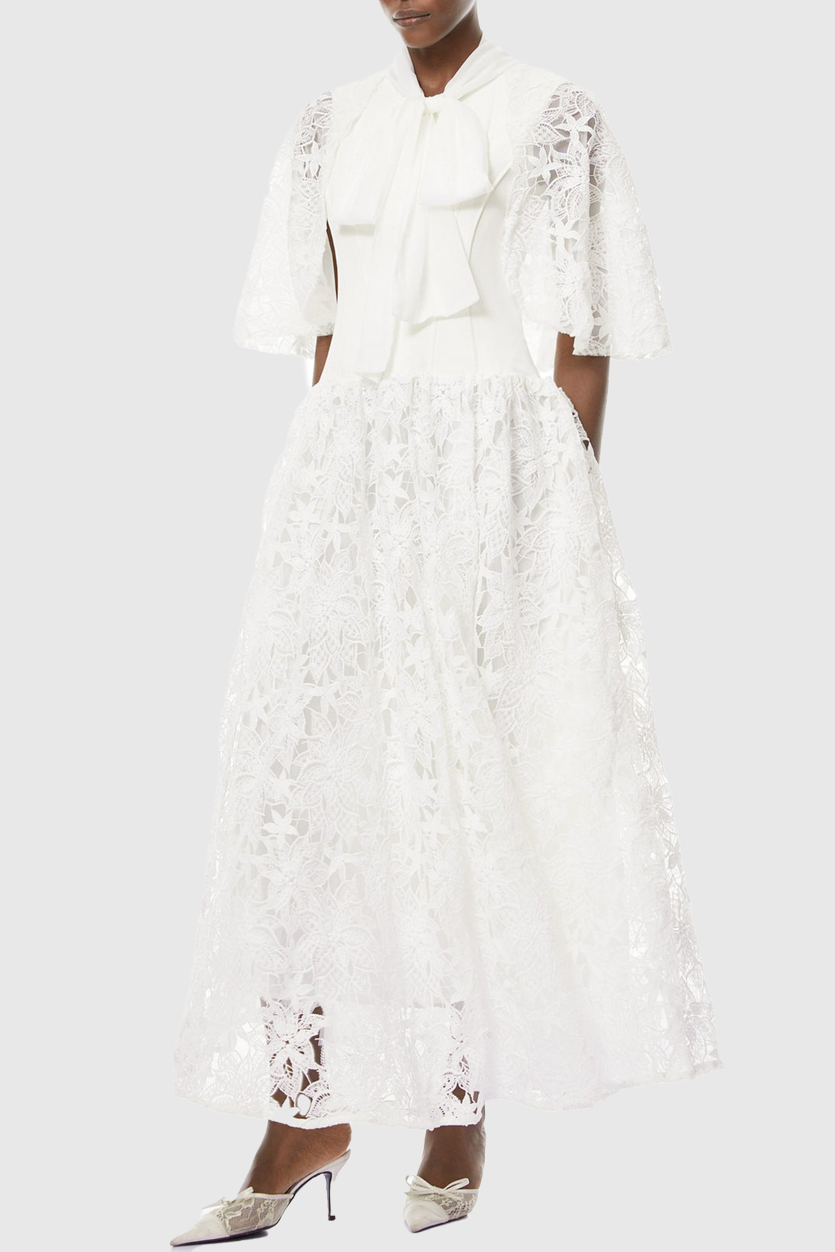 Hakeo Floral Lace Bow-Tie Maxi Dress - White