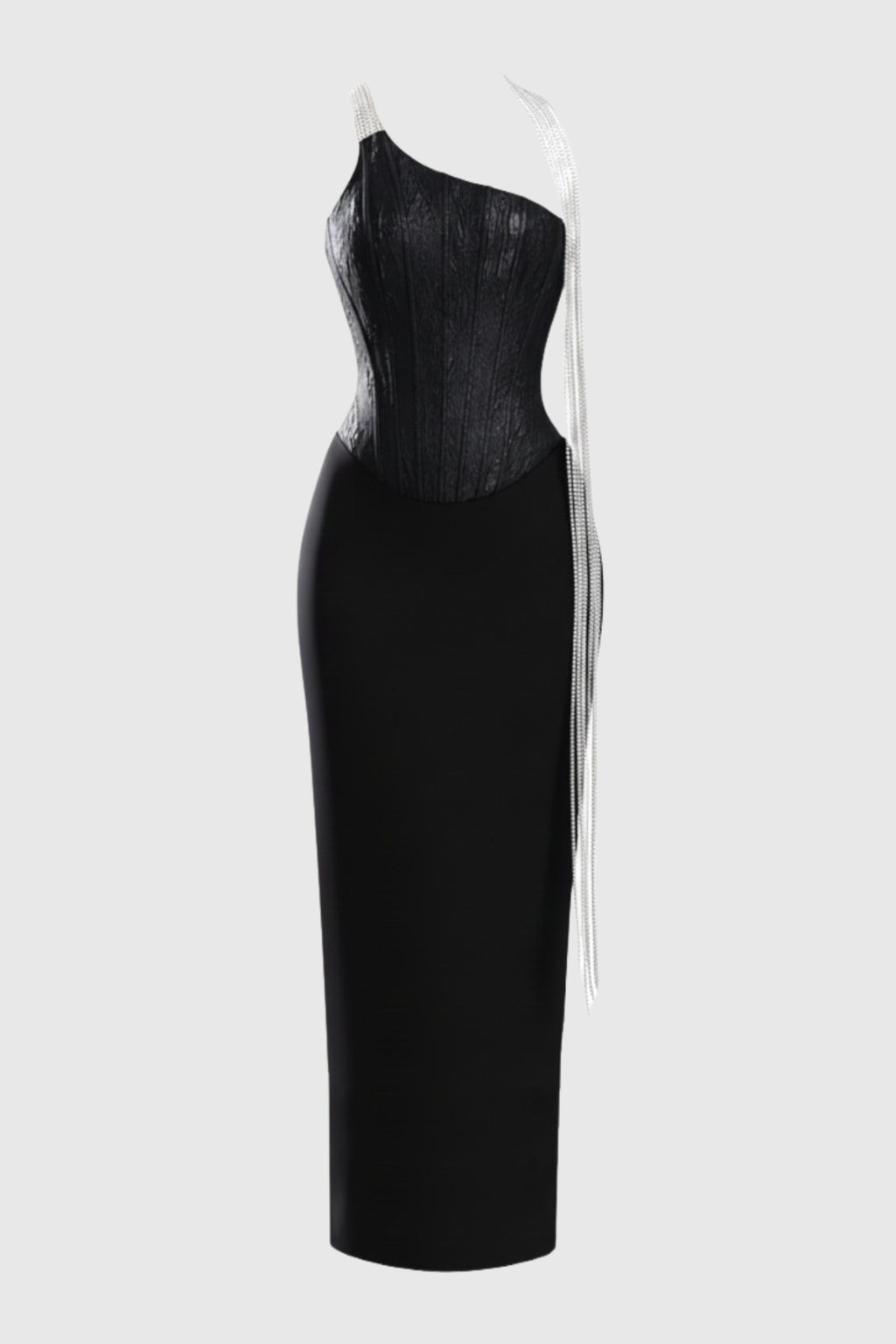 Halima Halter Crystal Fringe Maxi Bandage Dress