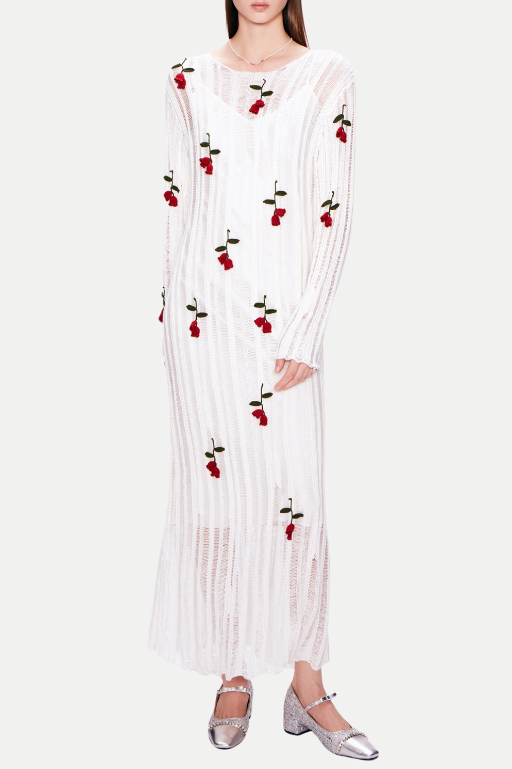 Hilaria Rose Handcrafted Knit Midi Dress - White