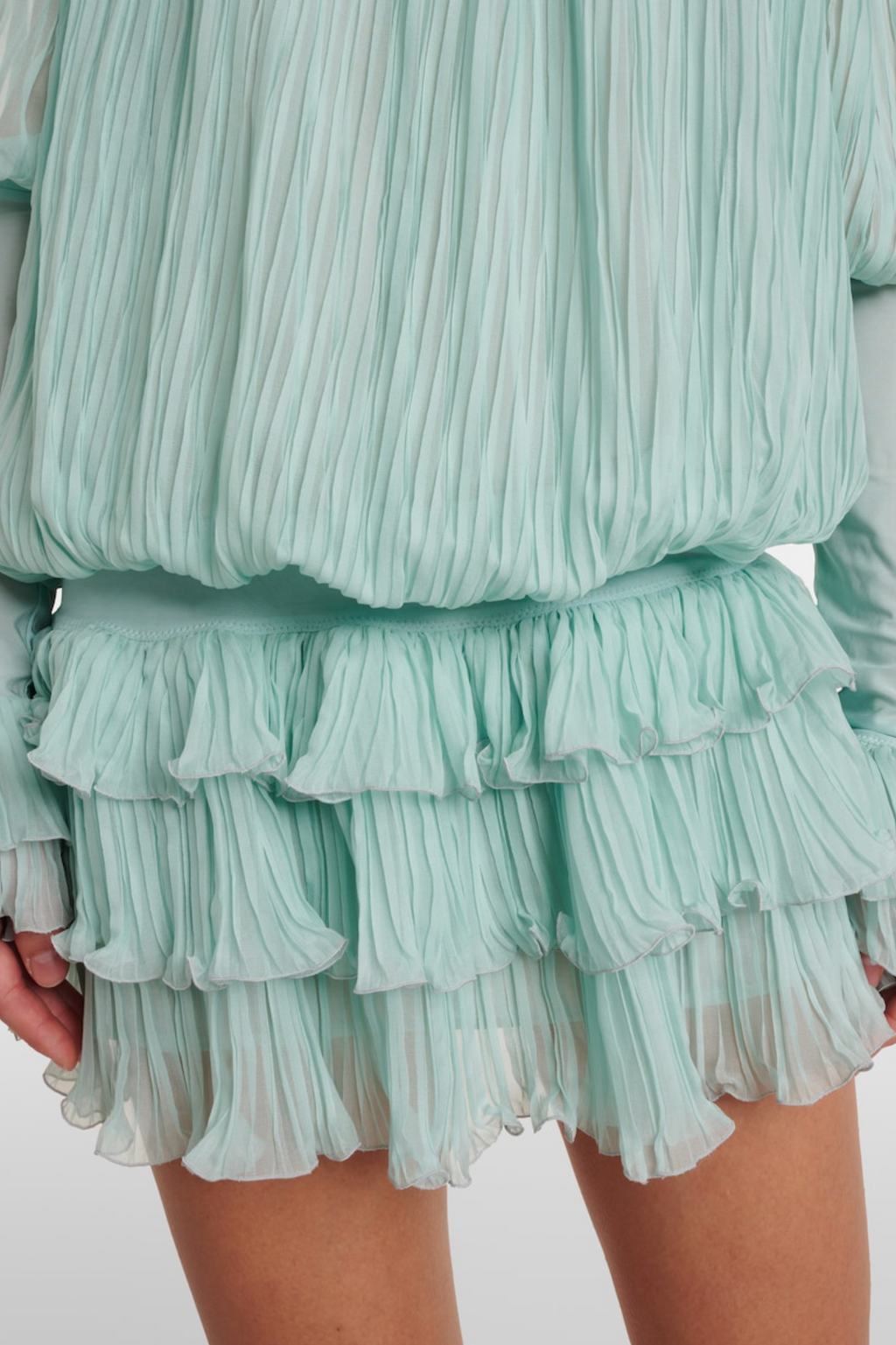 Inaki Halter Pleated Ruffle Mini Dress - Blue