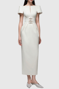 Inigra Bowknot Bleted Embellished Midi Dress