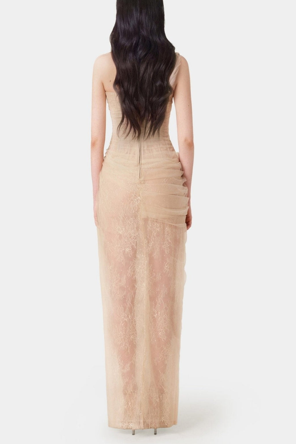 Inina Lace Corset One Shoulder Maxi Dress - Beige