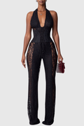 Isaias Lace Corset Jumpsuit - Black