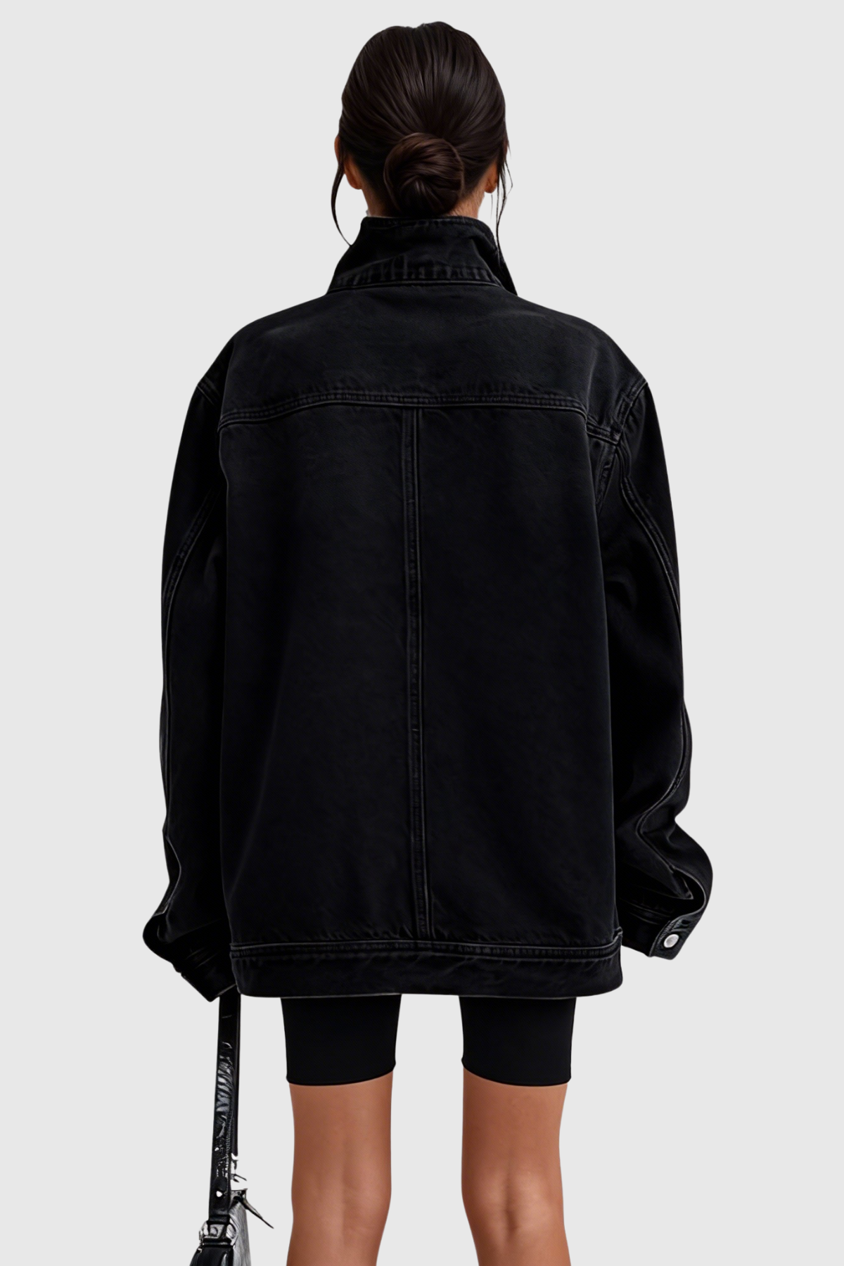 Ishia Asymmetric Deconstruct Denim Jacket - Black