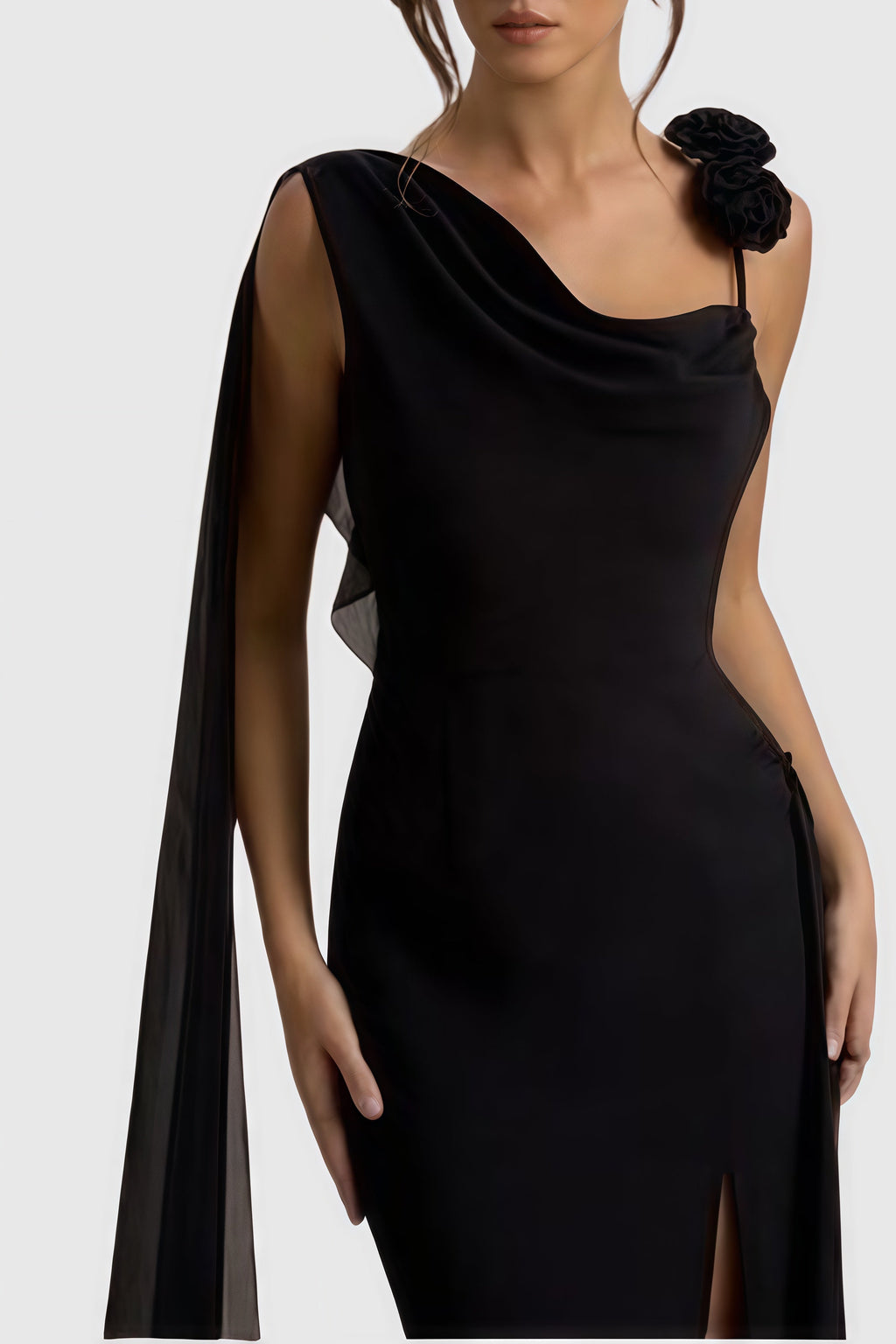 Ismsa Floral Draped Chiffon Maxi Dress