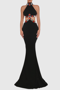 Izana Halter Crystal Embellished Maxi Bandage Dress