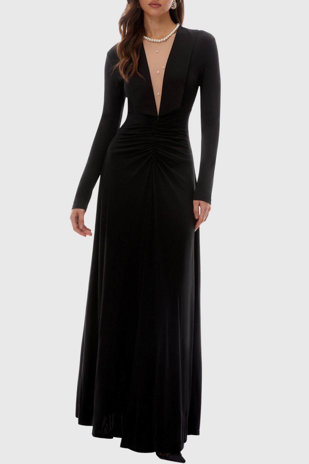 Jakobe Pearl Embellished Ruched Maxi Dress