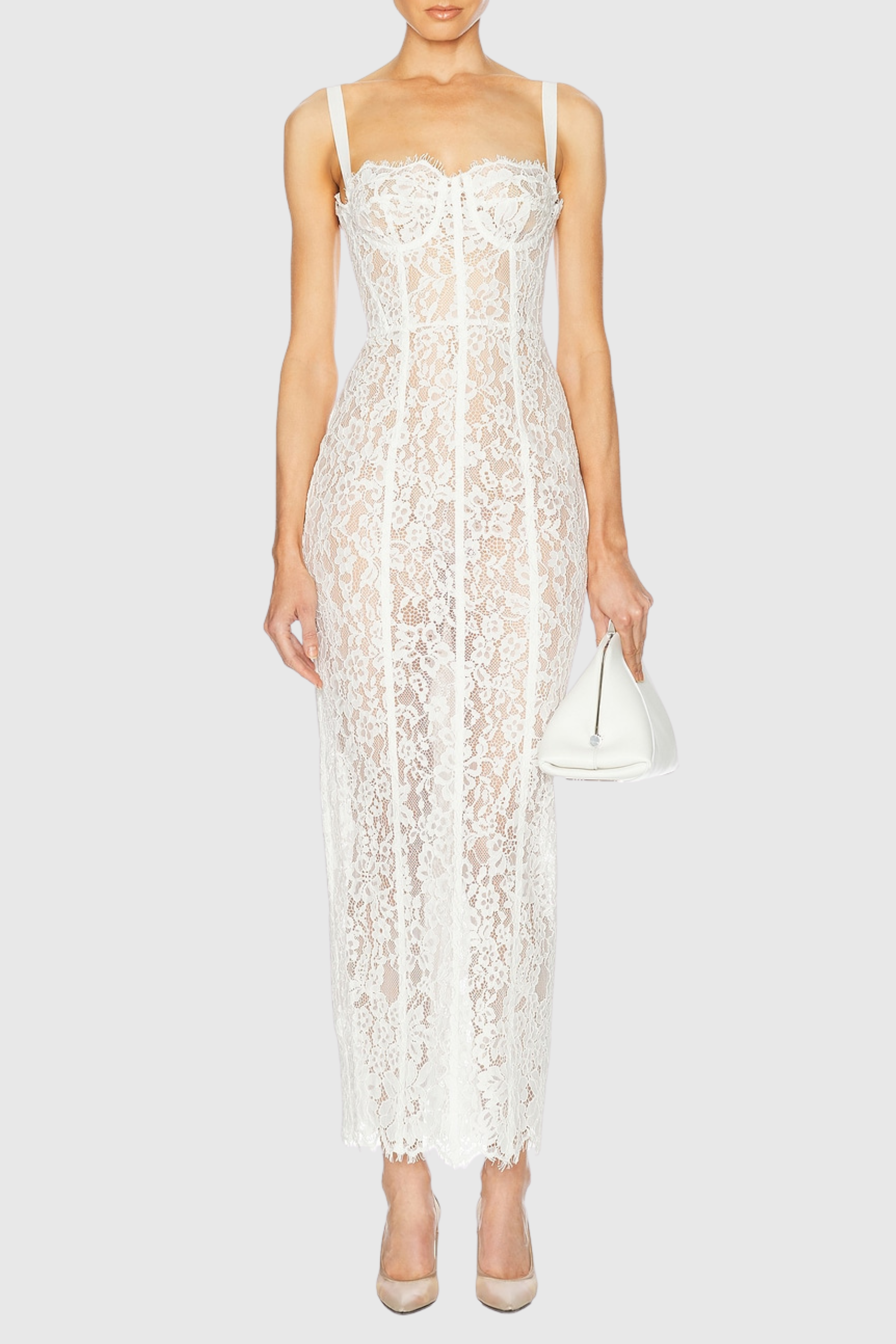 Jalana Lace Corset Midi Dress - White