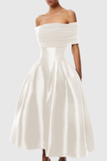 Jesiah Off Shoulder Puff Midi Dress - White
