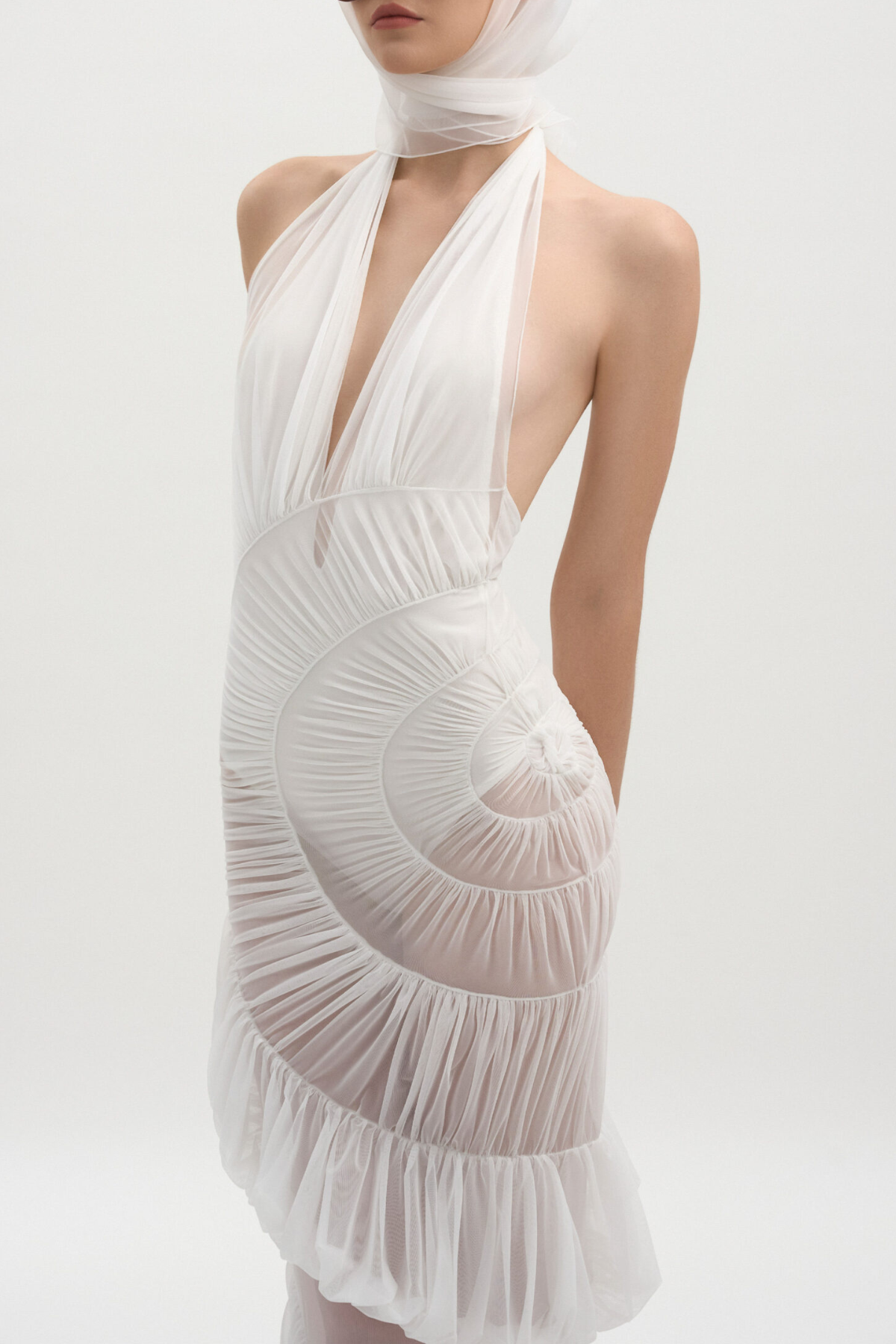 Jethro Halter Ruffle Ruched Sheer Maxi Dress