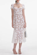 Josef Lace Bow Belted Midi Dress - White