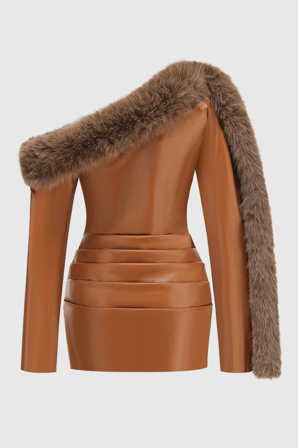 Joura Faux Fur One Shoulder Leather Mini Dress