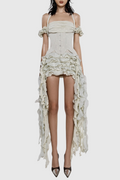 Juricn Halter Corset Ruffle Fringe Mini Dress - Beige