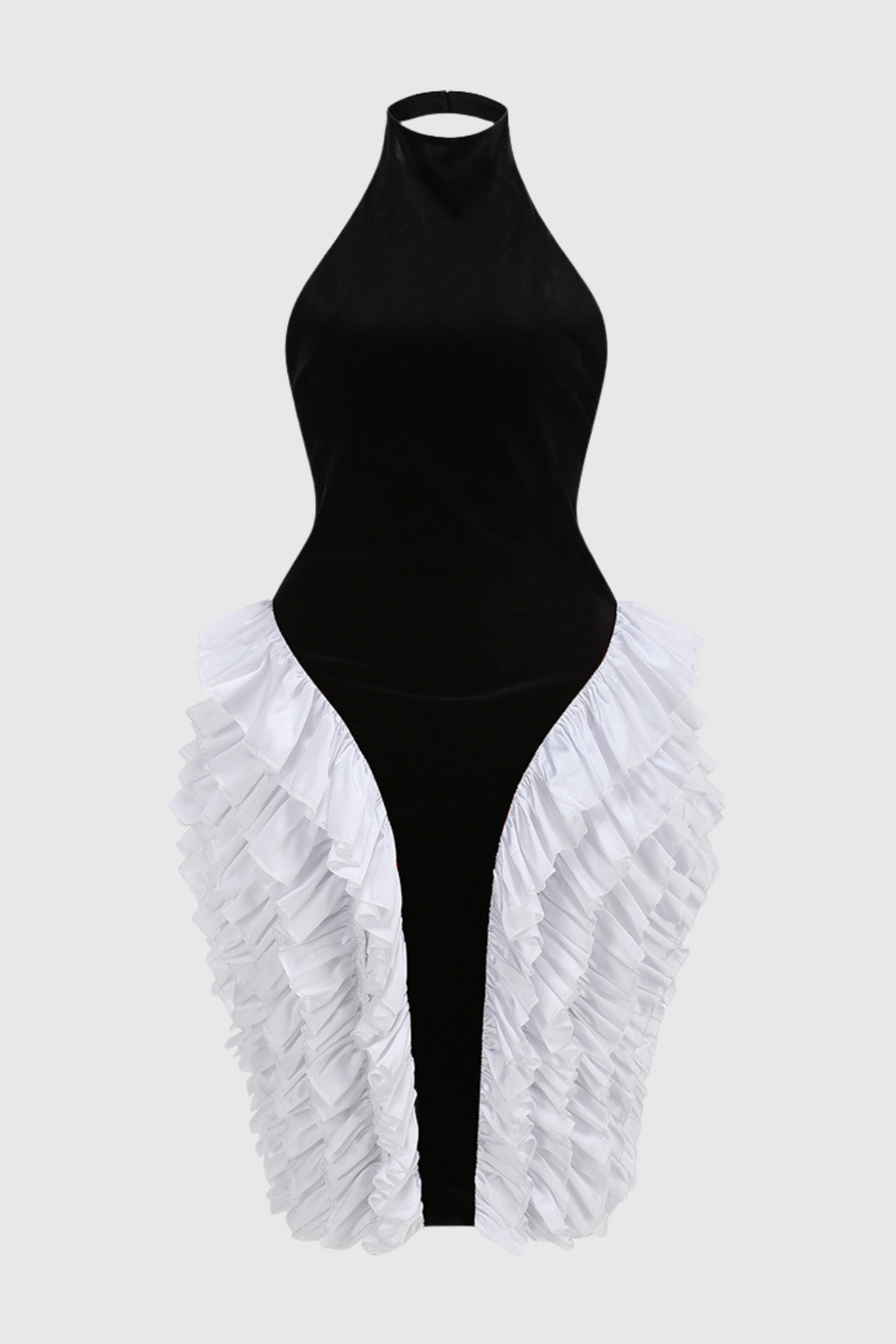 Kacea Halter Velvet Ruffle Midi Dress - White