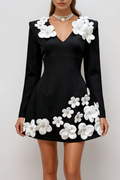 Kairo Floral Appliqué Long Sleeve Mini Dress