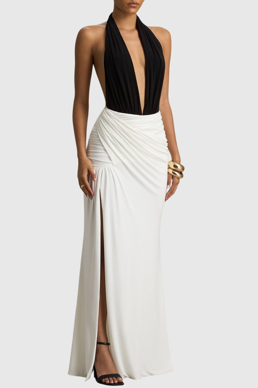 Kapla Halter Ruched Split Maxi Dress