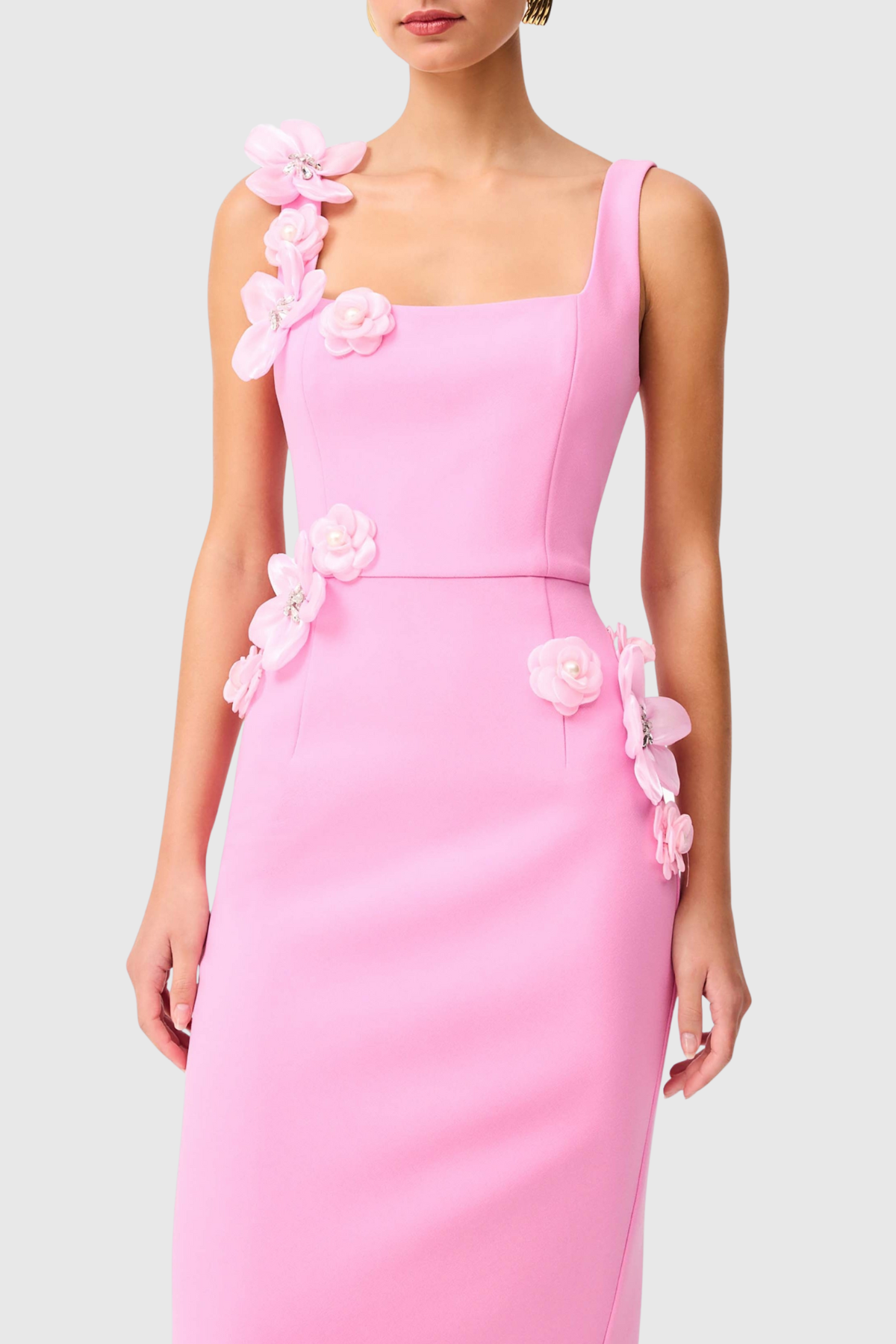 Kaprisha Floral Appliqué Embellished Midi Dress - Pink