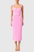 Kaprisha Floral Appliqué Embellished Midi Dress - Pink