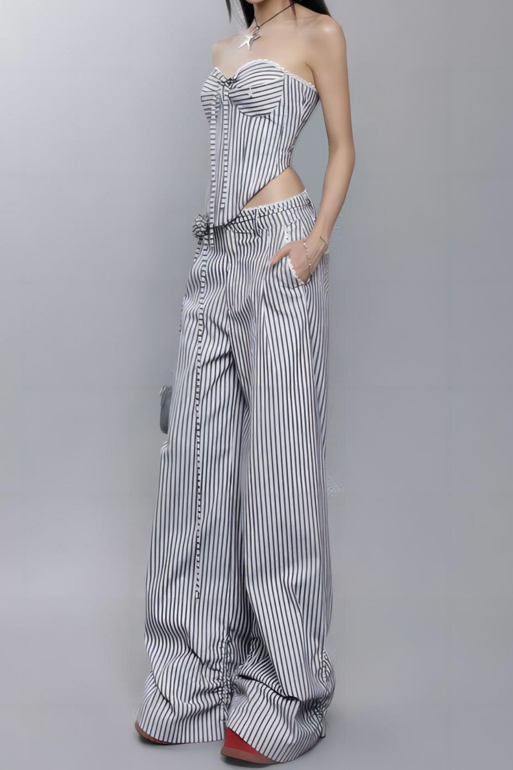 Karina Floral Stripe Lace Up Top
