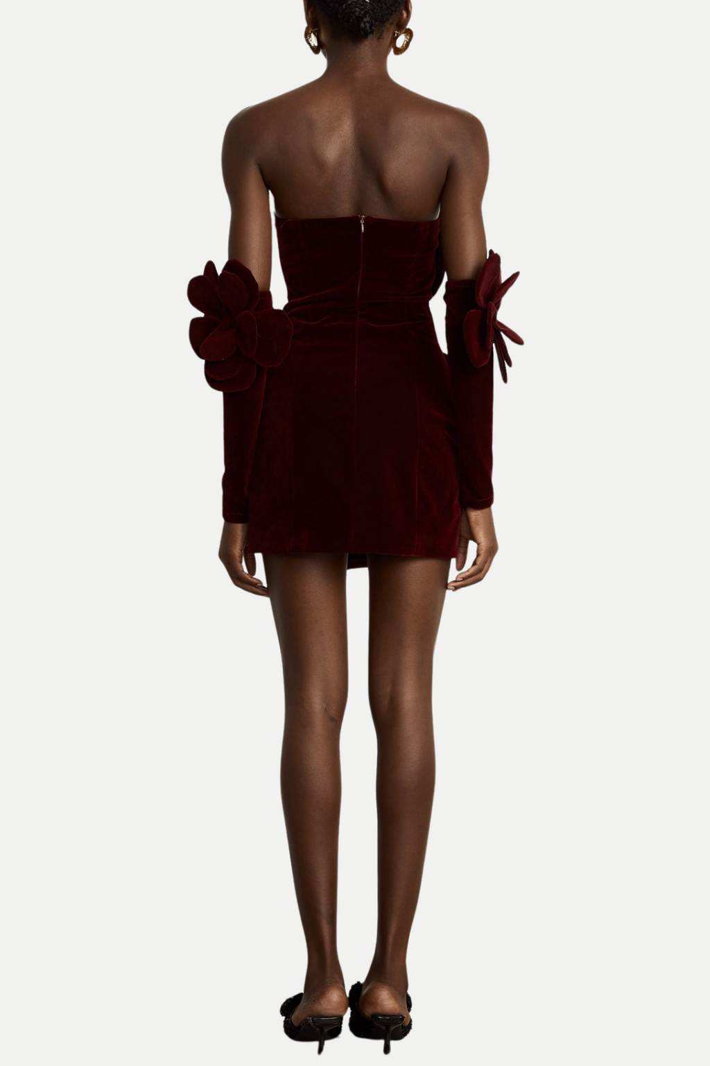 Kerio Floral Appliqué Velvet Mini Dress - Red