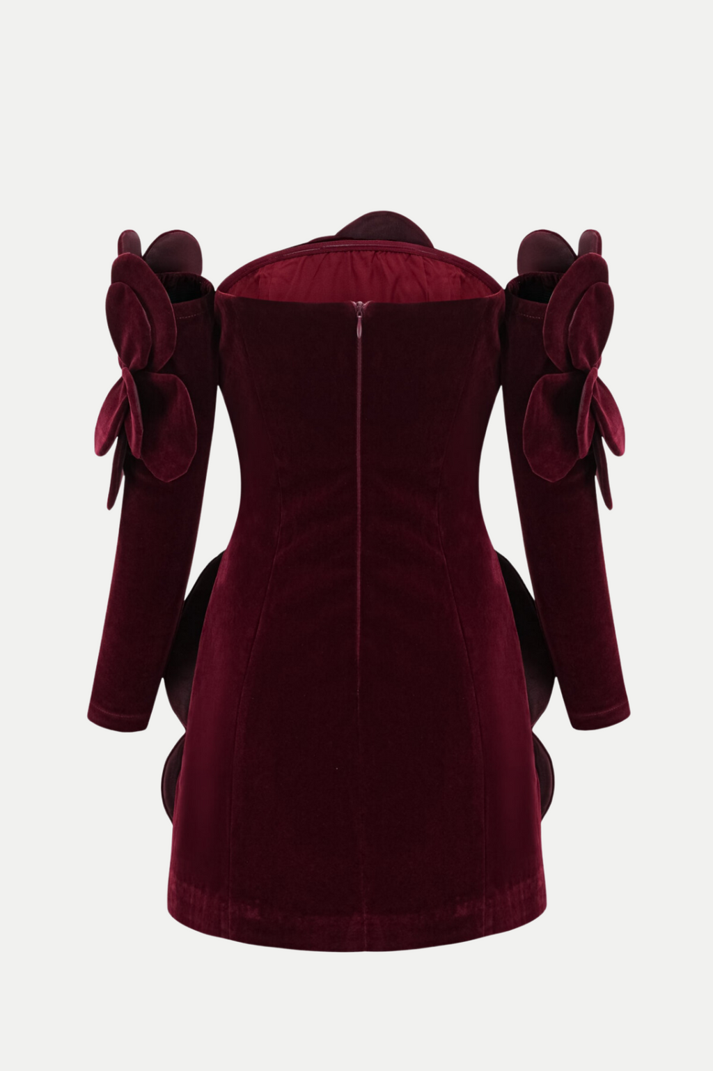 Kerio Floral Appliqué Velvet Mini Dress - Red