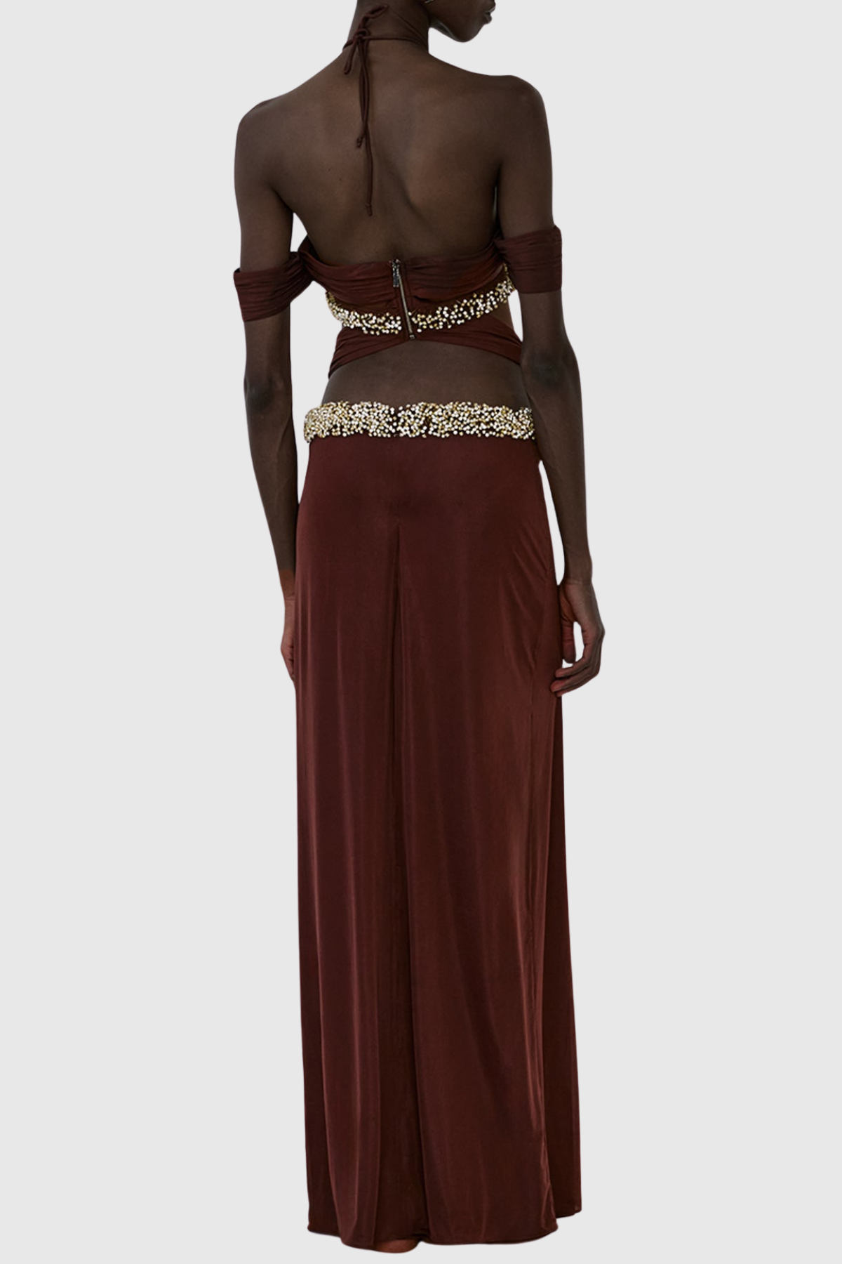 Khya Crystal Embellished Halter Ruched Maxi Dress