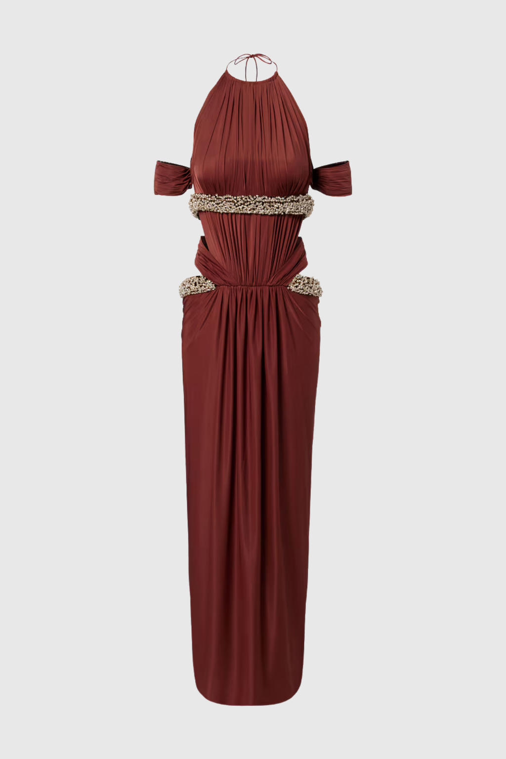 Khya Crystal Embellished Halter Ruched Maxi Dress