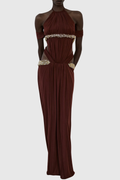 Khya Crystal Embellished Halter Ruched Maxi Dress