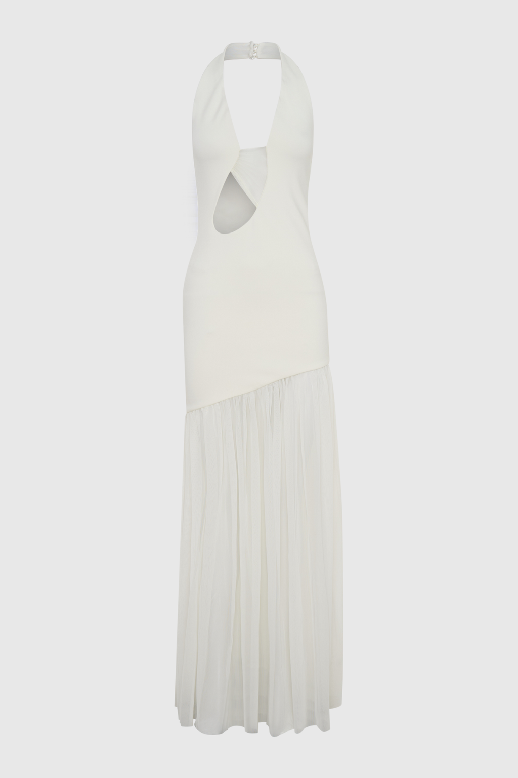 Kimba Halter Cutout Mesh Maxi Dress -  White