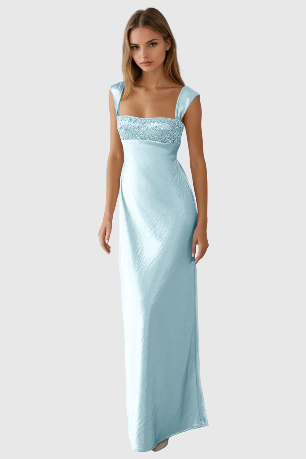 Kirana Crystal Embellished Satin Maxi Dress - Blue