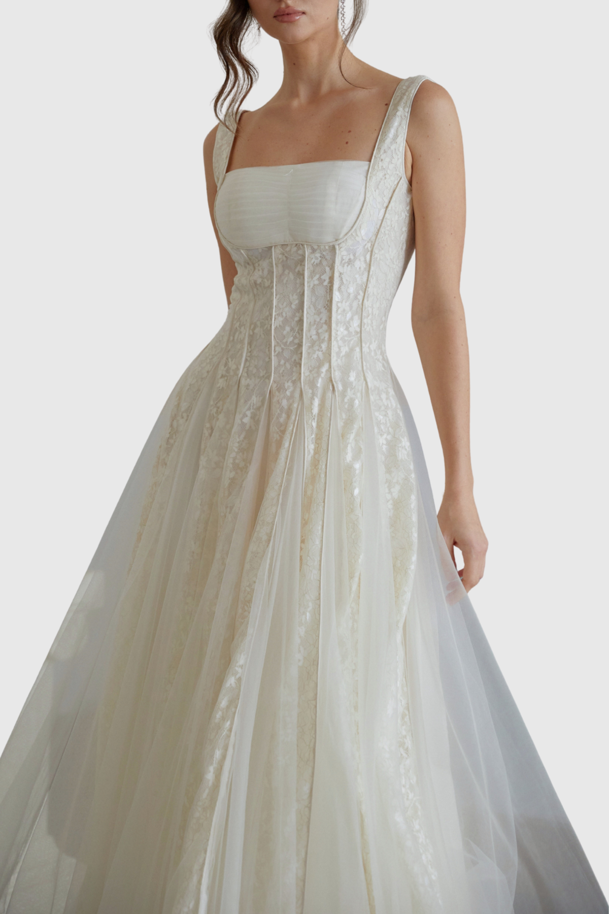 Kokis Tulle Panel Floral Lace Maxi Dress