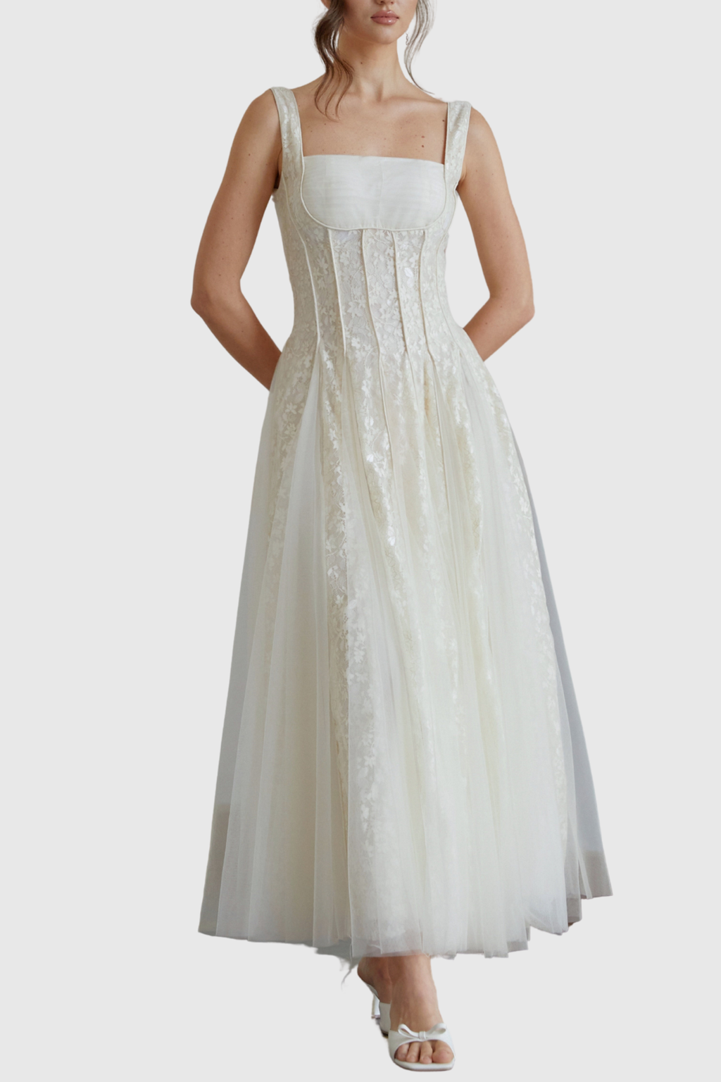 Kokis Tulle Panel Floral Lace Maxi Dress