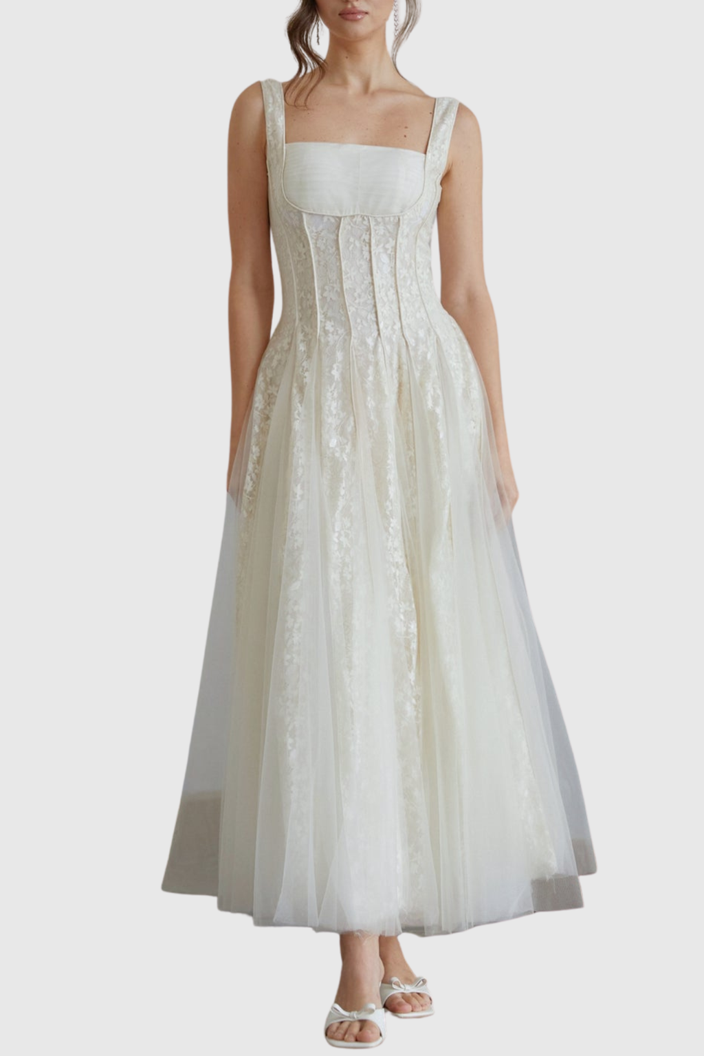 Kokis Tulle Panel Floral Lace Maxi Dress