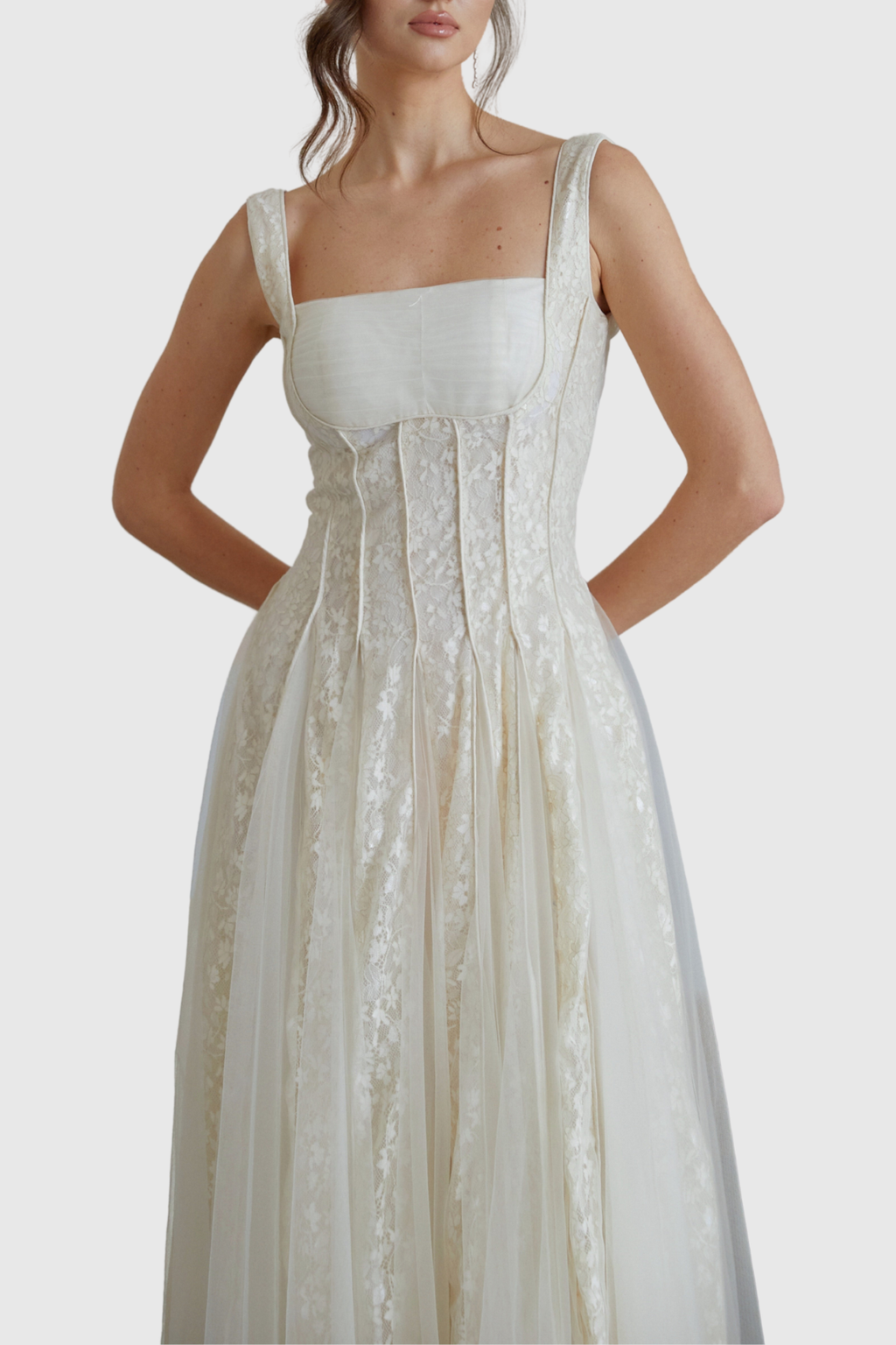 Kokis Tulle Panel Floral Lace Maxi Dress