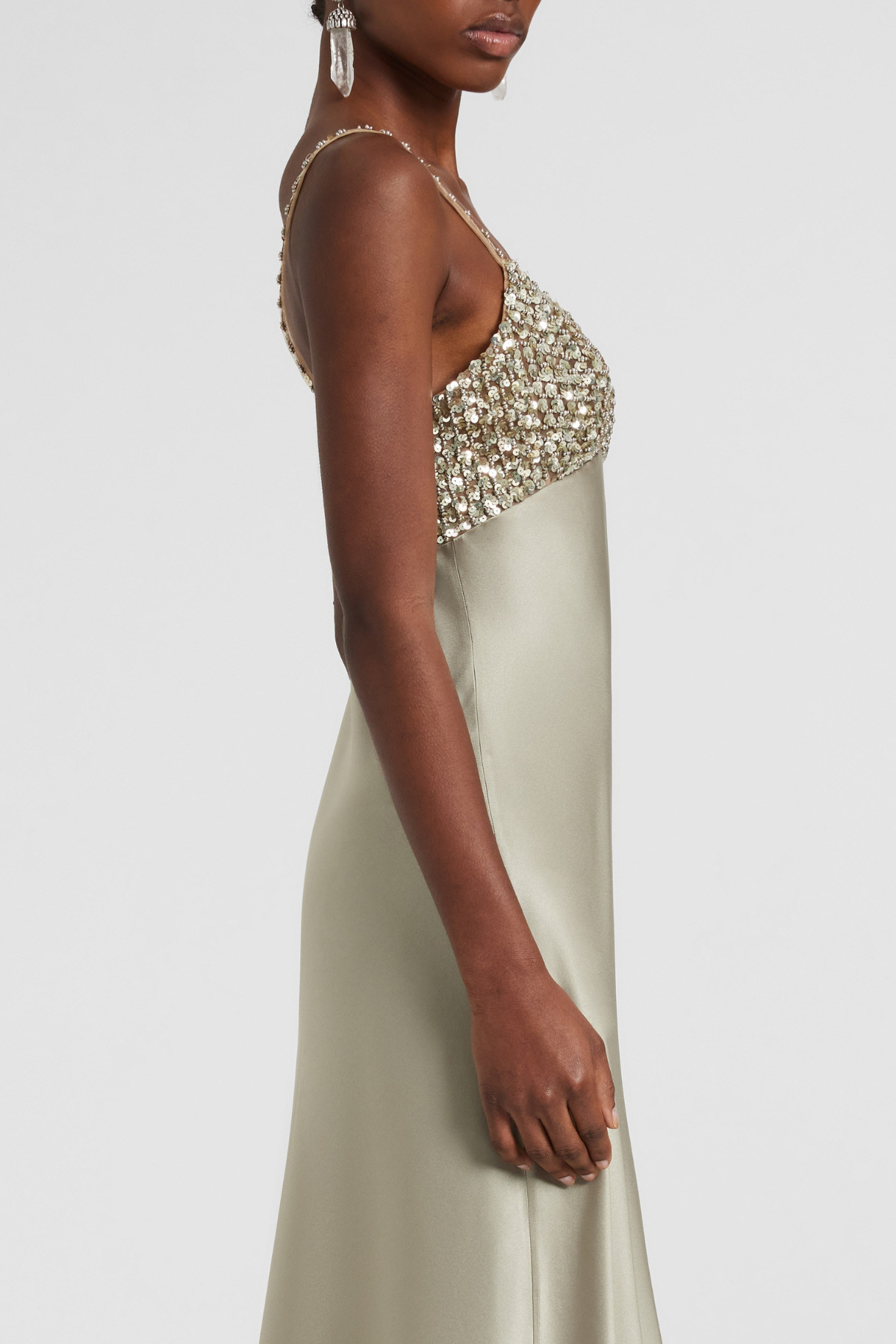 Kross Sequin Embellished Silk Maxi Dress - Champagne